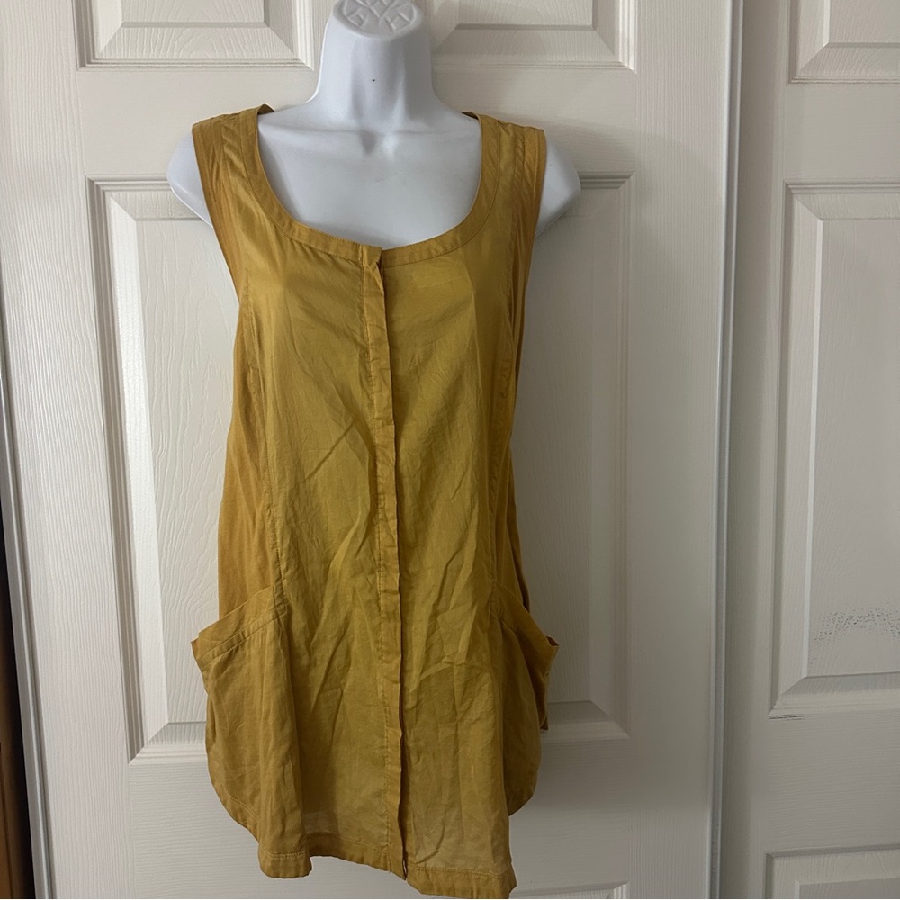 Coldwater Creek Whimsy Pocket Sleeveless Button Top Tank Flowing Sz 1X Mustard